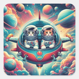 Katter i rymddekalen! fyrkantigt klistermärke