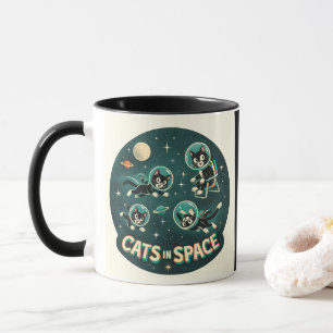 Katter i rymden UFO rolig humor kattunge Mugg