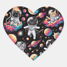 Katter i rymdklistermärken! hjärtformat klistermärke