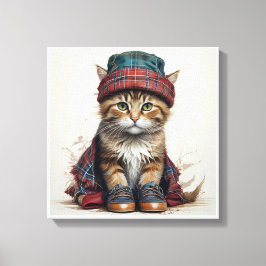 Katter i Scottish Disguise - charming tartan cat Canvastryck
