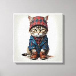 Katter i Scottish Disguise - charming tartan cat Canvastryck