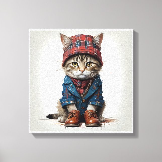 Katter i Scottish Disguise - charming tartan cat Canvastryck (Framsida)