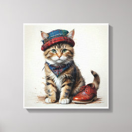 Katter i Scottish Disguise - charming tartan cat Canvastryck