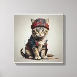 Katter i Scottish Disguise - charming tartan cat Canvastryck
