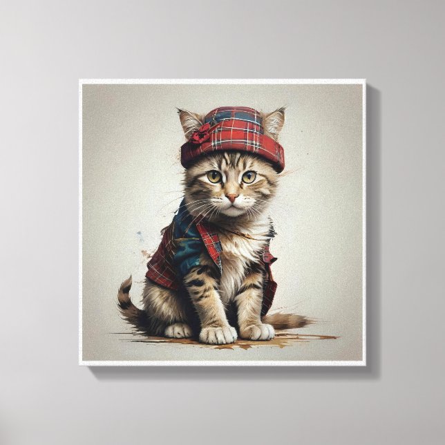 Katter i Scottish Disguise - charming tartan cat Canvastryck (Framsida)