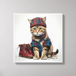 Katter i Scottish Disguise - charming tartan cat Canvastryck