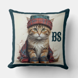 Katter i Scottish Disguise - charming tartan cat Kudde