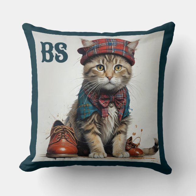 Katter i skotsk dräkt – charmiga tartan-katter kudde (Framsida)