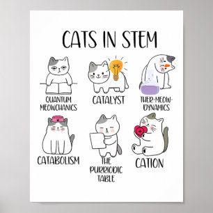 Katter i STEM Roligt Vetenskaps Meme Forskar Nörd Poster