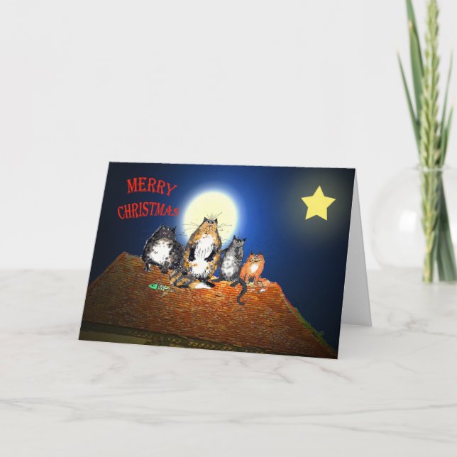 Katter i tak, God jul, humor Helgkort (Framsida)