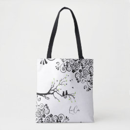 Katter i Träd Kärlek Hjärtvit ord Tygkasse