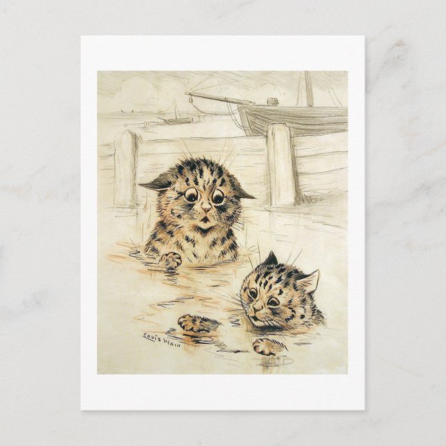 Katter i Vatten, Louis Wain Vykort (Framsida)