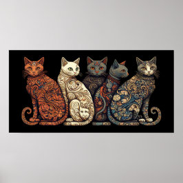Katter i Victorian tapet stil Poster