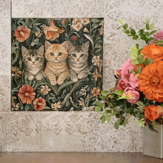 Katter i Vintagen Garden i William Morris Stil Kakelplatta