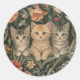 Katter i Vintagen Garden i William Morris Stil Runt Klistermärke