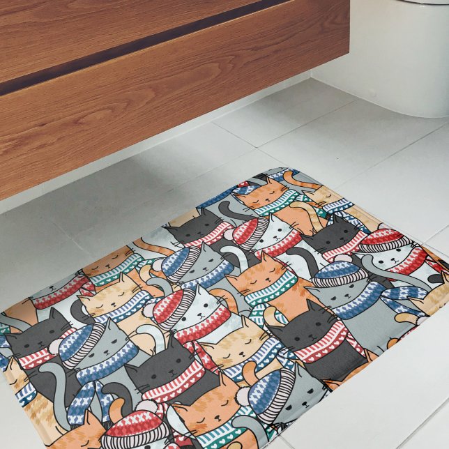 Katter i vinterscarves & Hats Mönster Badrumsmatta (Cats in Scarves Bath Mat)