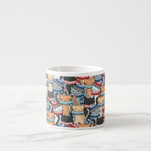 Katter i vinterscarves & Hats Mönster Fabric Espressomugg (Framsidan)