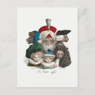 Katter i Wigs and Hats Fånig Illustration Vykort