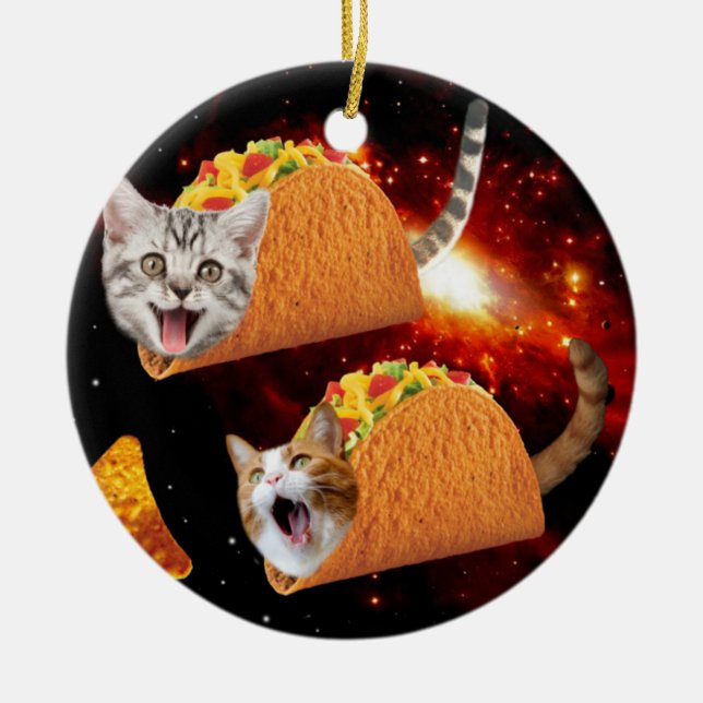 Katter inuti rymdtacos julgransprydnad keramik (Framsidan)