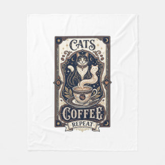 Katter Kaffe Upprepa Katt Kaffe Vintage Vektor Art Fleecefilt