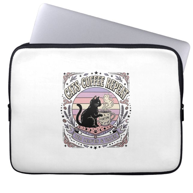 Katter Kaffe Upprepa Katt Teblad Kaffe Spådom R Laptop Fodral (Framsidan)
