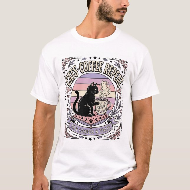 Katter Kaffe Upprepa Katt Teblad Kaffe Spådom R T Shirt (Framsida)