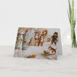 Katter kastar snöboll in slagsmålhelgdagkortet helgkort