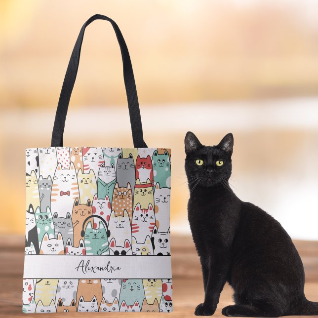 Katter, katter och fler katter, monogram tygkasse (Skapare uppladdad)
