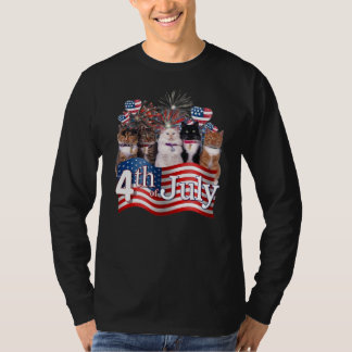 Katter Kitten Heart Fireworks American Flagga 4th T Shirt
