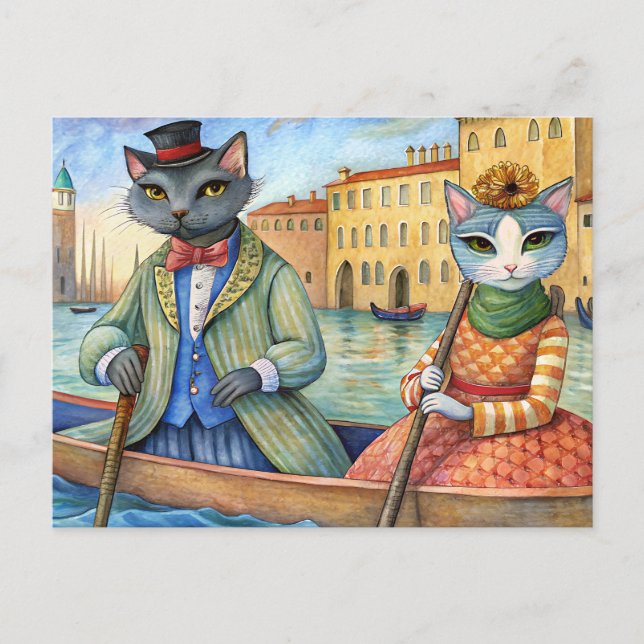 Katter klädda i Venedig, Italien Helg Vykort (Framsida)