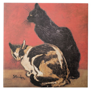 Katter, konsmålning av bra av Theophile Steinlen Kakelplatta