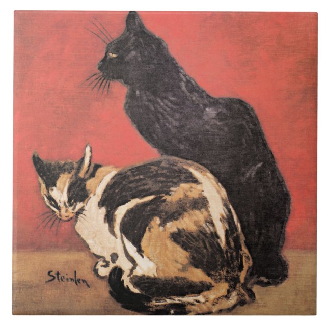 Katter, konsmålning av bra av Theophile Steinlen Kakelplatta (Framsidan)