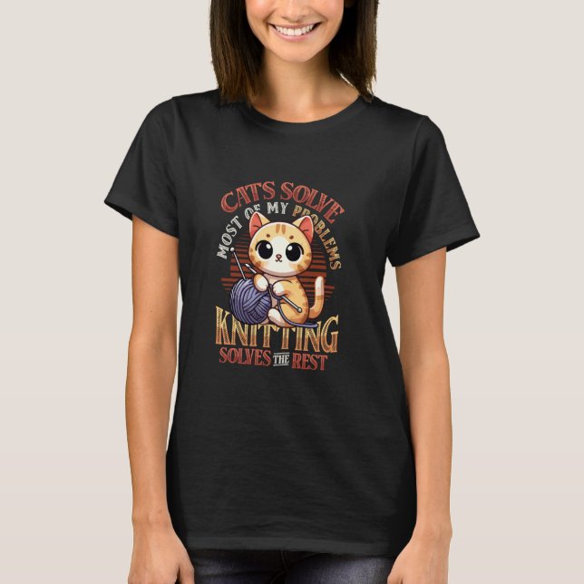 Katter Löser De Flesta Av Mina Problem Stickningsä T Shirt (Framsida)