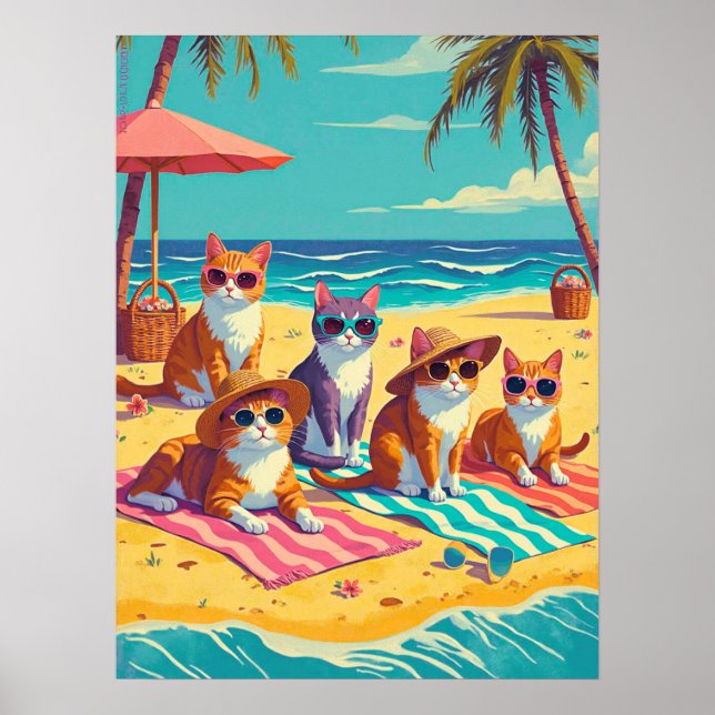 Katter Lounging på stranden Poster (Framsidan)