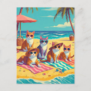 Katter Lounging på stranden Vykort