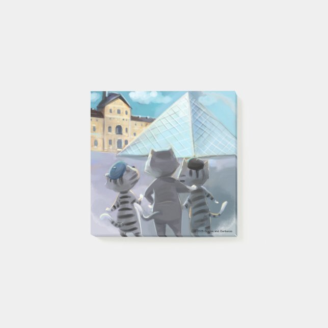 Katter Louvre Paris - Anteckningar 3" x 3" Post-it Block (Framsida)