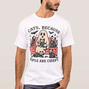 Katter Människor Är Kusliga Skelett Halloween T-Sh T Shirt