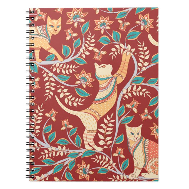 Katter med dekoration,grenar med blommor och blad anteckningsbok (Framsidan)