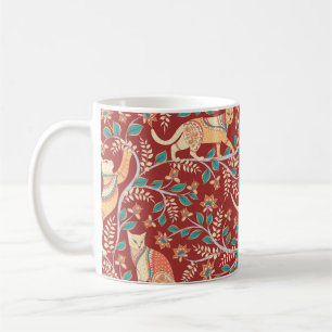 Katter med dekoration,grenar med blommor och blad kaffemugg