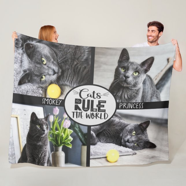 Katter med fotoregel och namn fleecefilt (På plats)