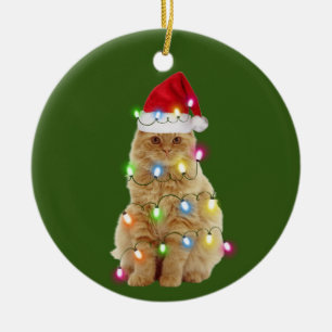 Katter med hög julklapp i Ljus Julgransprydnad Keramik