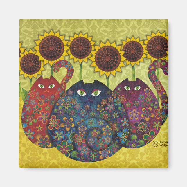 Katter med solblommor magnet (Framsidan)
