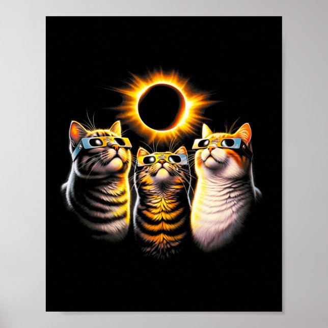 Katter med solenergiglasögon Tittar vid Måne Poster (Framsidan)