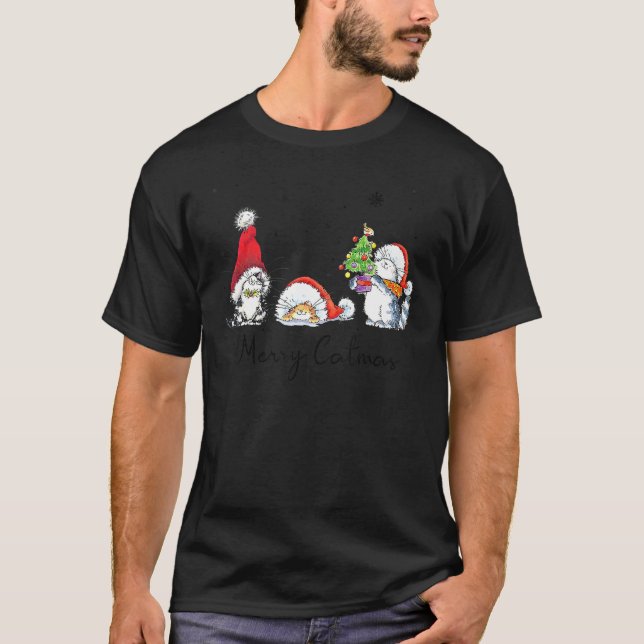 Katter med tomteluva glad julkatten katt jul t shirt (Framsida)