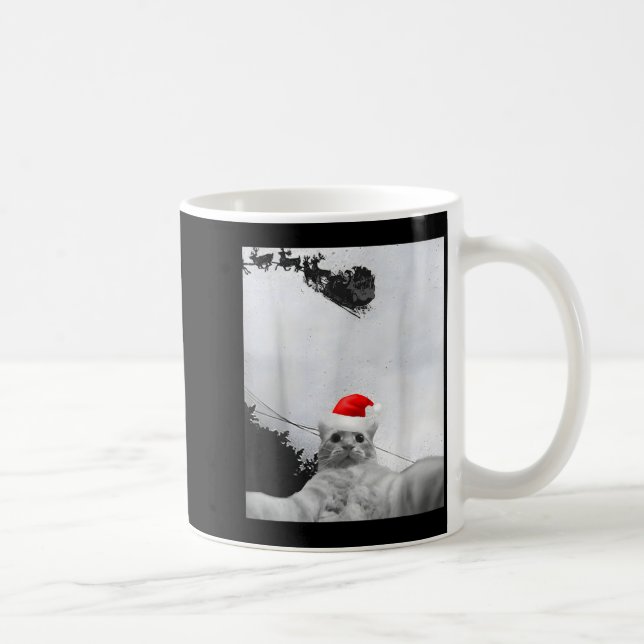 Katter Meme Rolig Katt Selfie Med Tomtehatt Jul Kaffemugg (Höger)