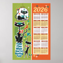Katter Mitten av seklet Kalender Kök Affisch