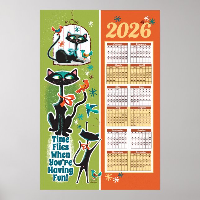 Katter Mitten av seklet Kalender Kök Affisch (Framsidan)
