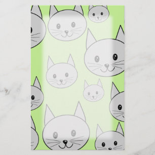 Katter Mönster i Grönt och Grått. Brevpapper