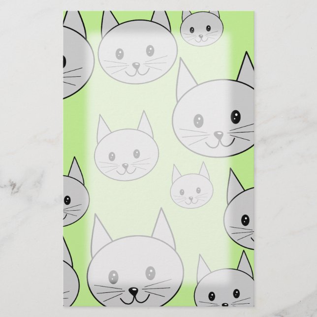 Katter Mönster i Grönt och Grått. Brevpapper (Framsida)