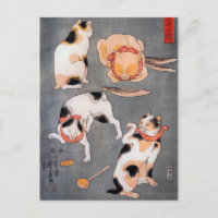 Katter (Neko) i olikt poserar Utagawa Kuniyoshi